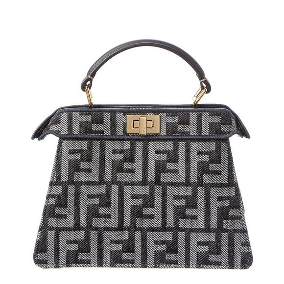 Fendi Peekaboo Iseeu Petite Ff Denim & Leather Tote, Blue - Picture 2 of 4